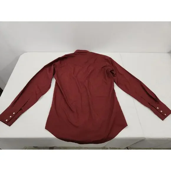 Vintage Men’s Medium Chute Red Maroon Western Pearl Snap Embroidered Wagon Shirt - Picture 9 of 15